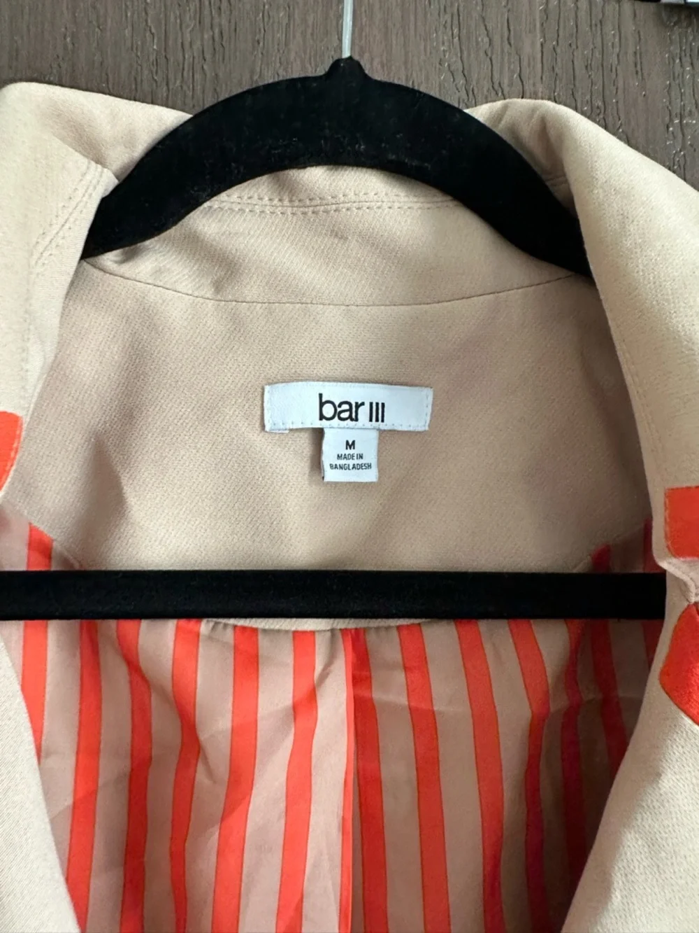 Bar III Beige Trench Coat with Orange Trim - Picture 3 of 4